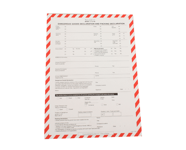 Dangerous Goods Declaration Pad Snell Packaging Safety